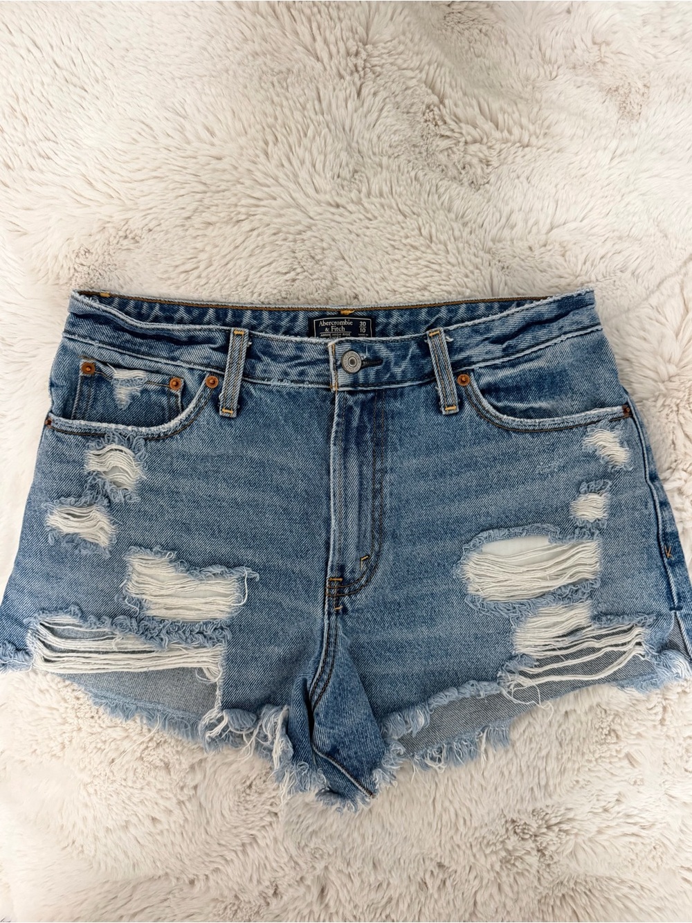 Abercrombie & Fitch Light Blue Annie Distressed Denim Shorts